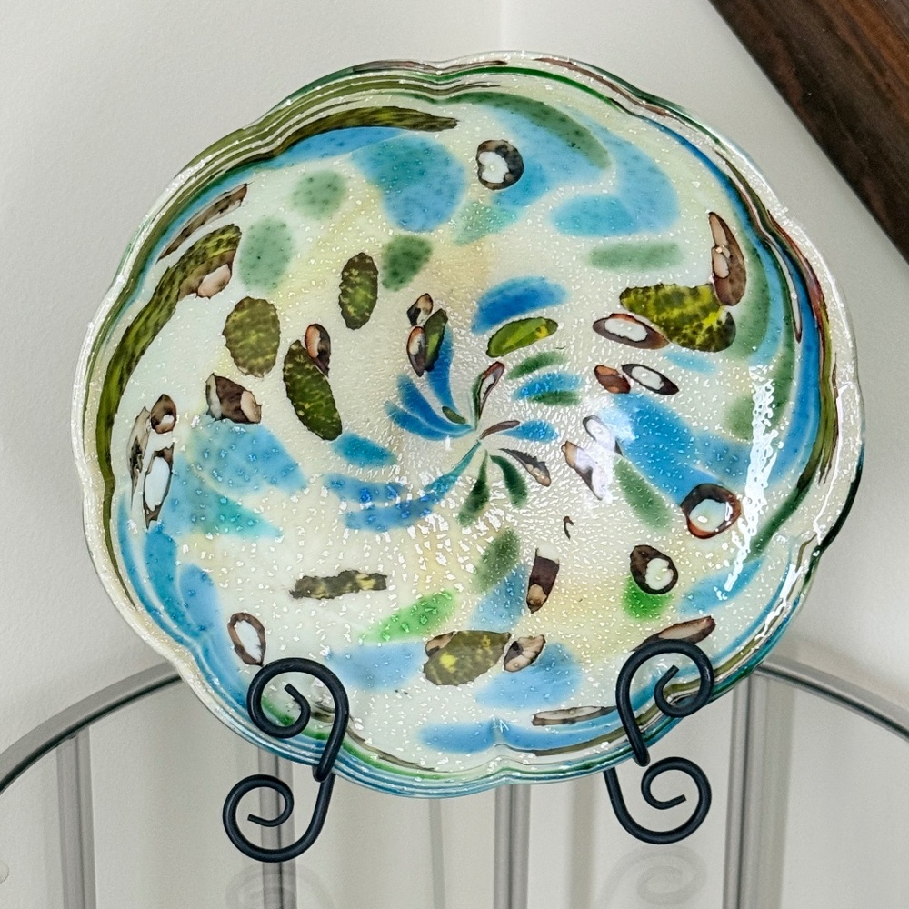 Italian Vintage Murano Hand-Blown Tutti Frutti Art Glass Bowl 10.5" x 2.25"